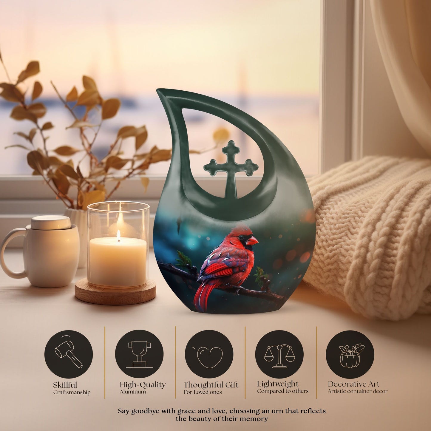 Cardinal Bird themed urn for memorial ashes