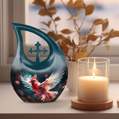 cardinal bird-themed memorial urn