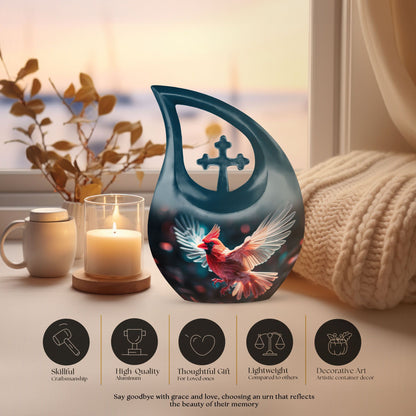 cardinal bird-themed memorial urn
