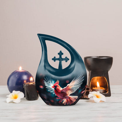 cardinal bird-themed memorial urn