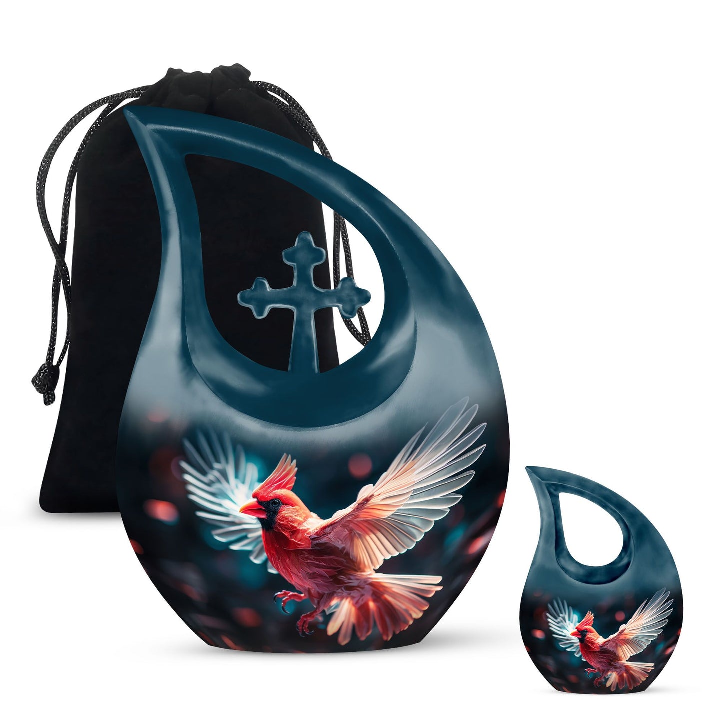 cardinal bird-themed memorial urn
