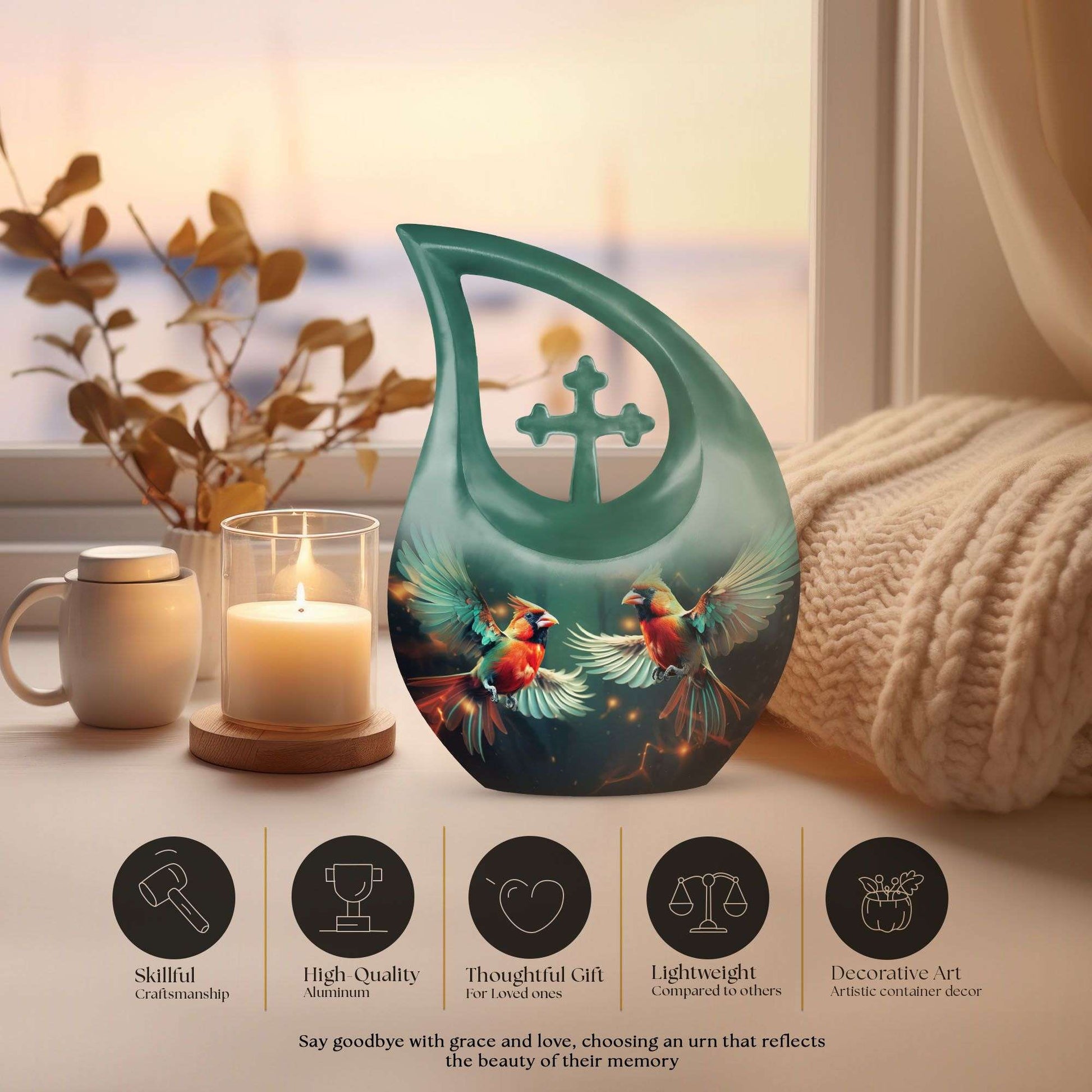 10 Inch Cardinal Bird Urn