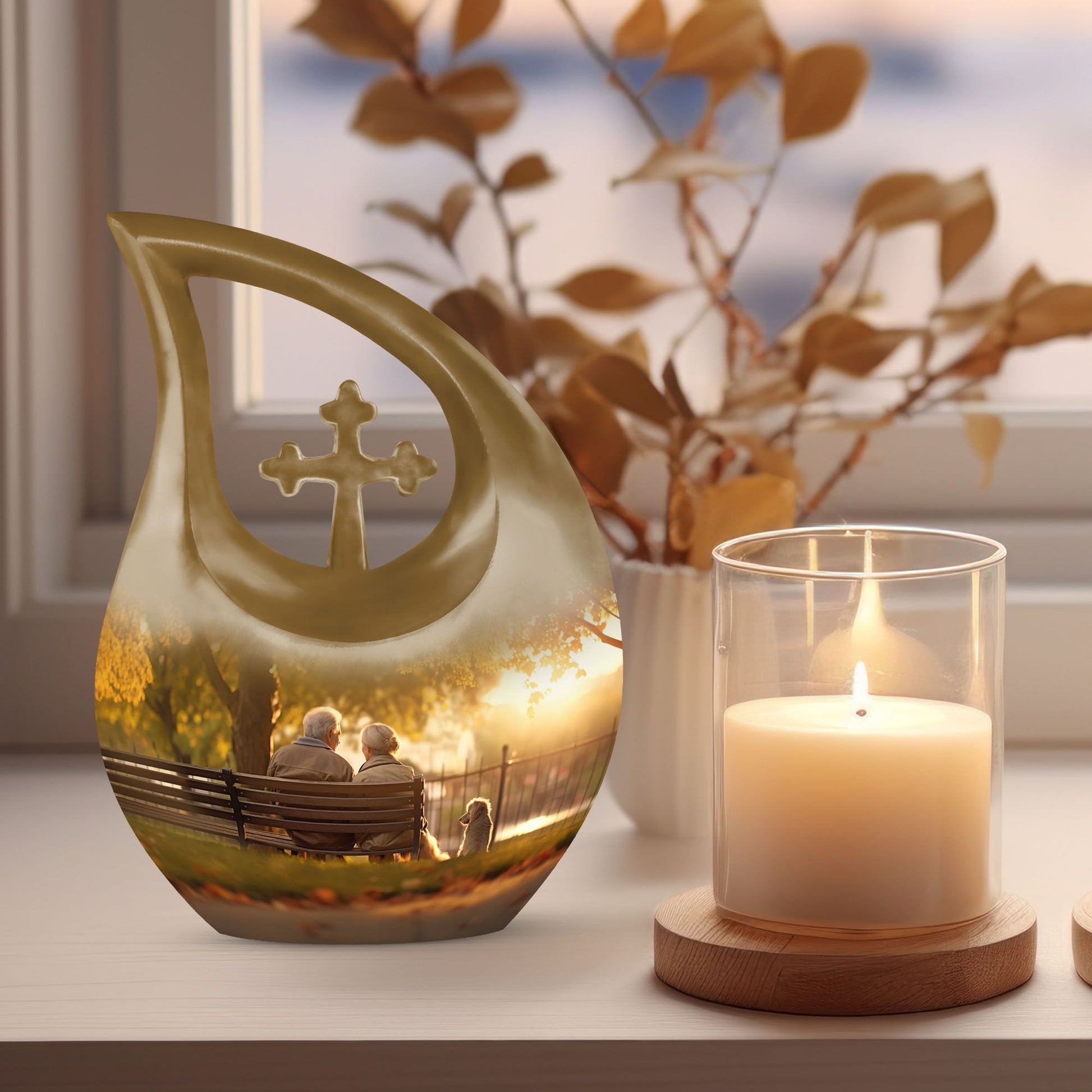 Aluminium old couple urn