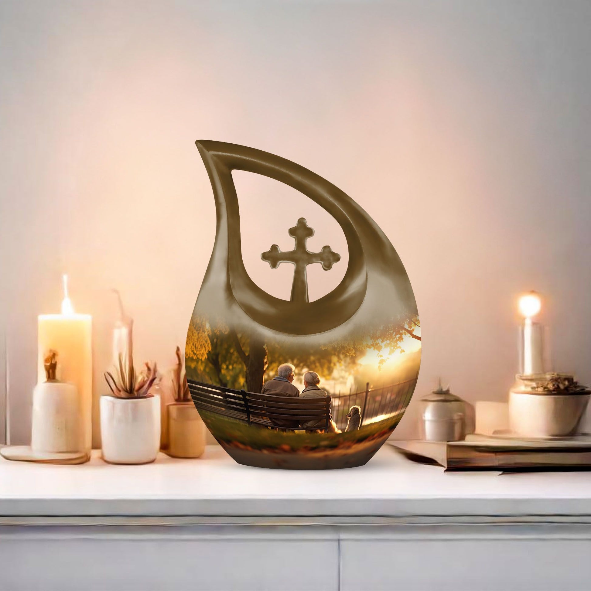 Aluminium old couple urn