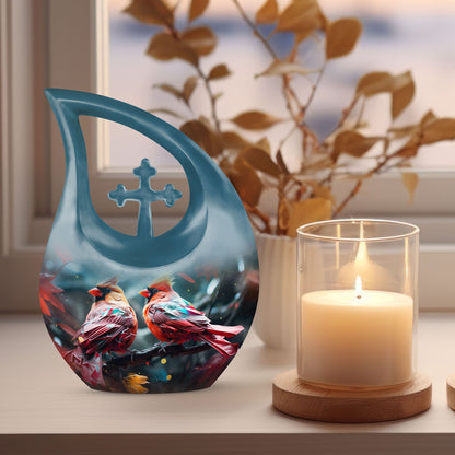 Cardinal Birds Red Leaf Cremation Urn