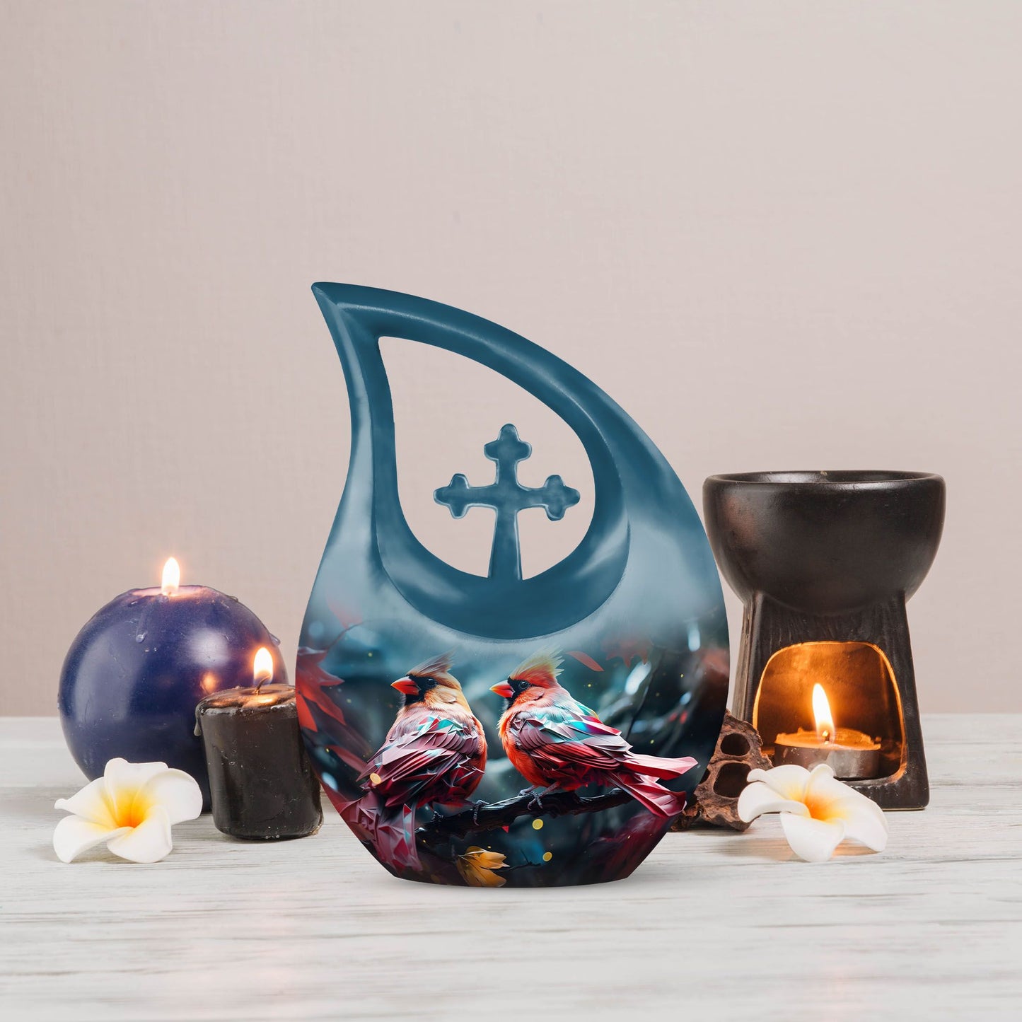 Cardinal Birds Red Leaf Cremation Urn