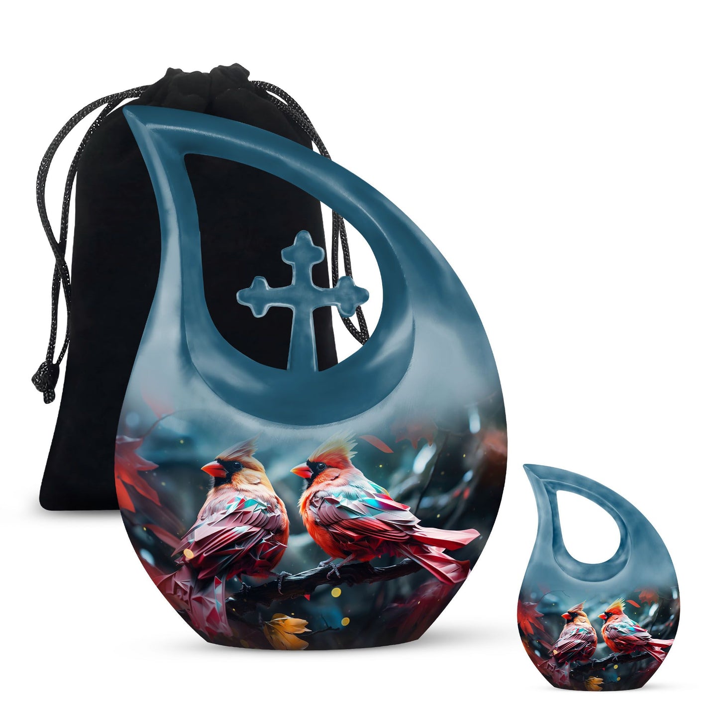 Cardinal Birds Red Leaf Cremation Urn