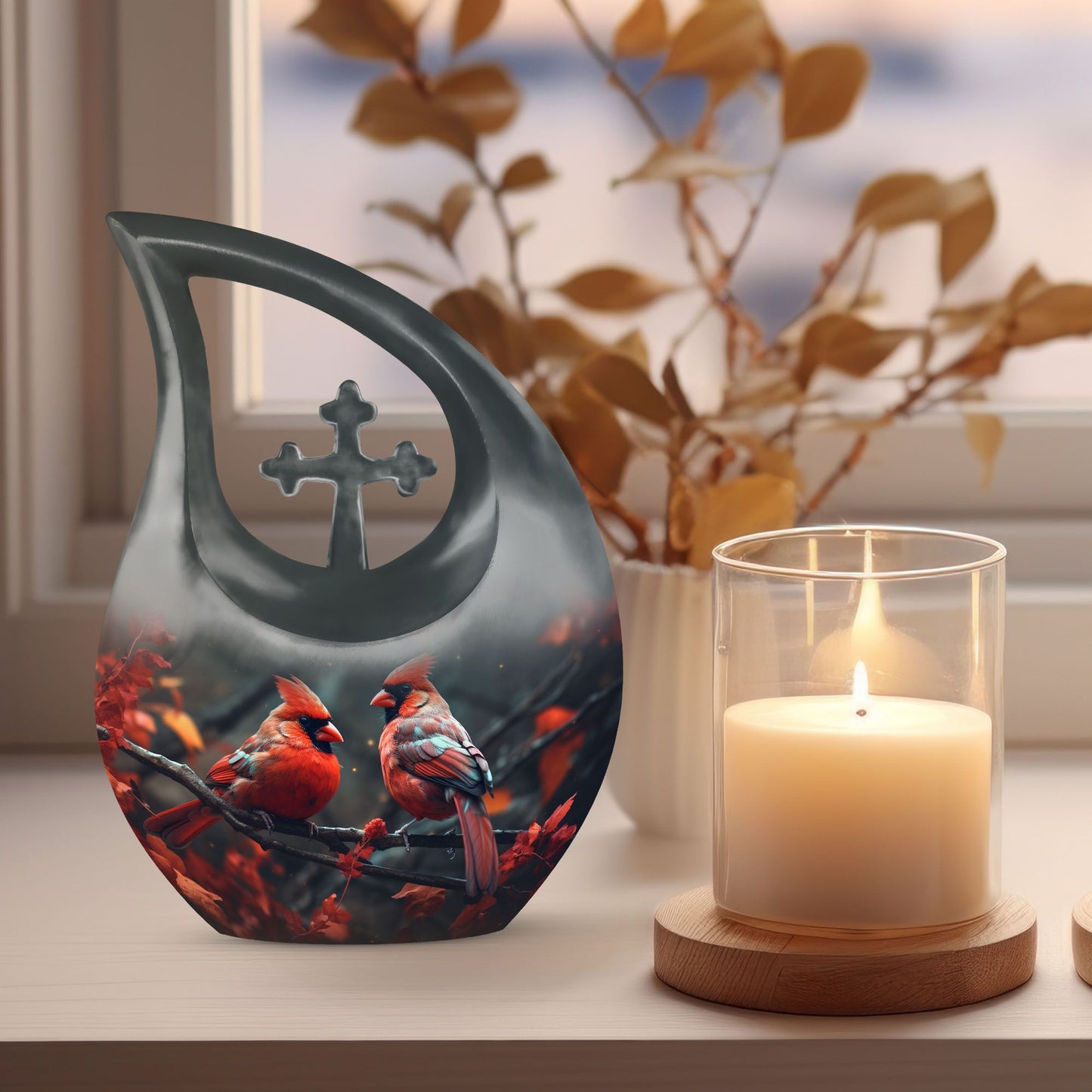 Cardinal Bird Urn,