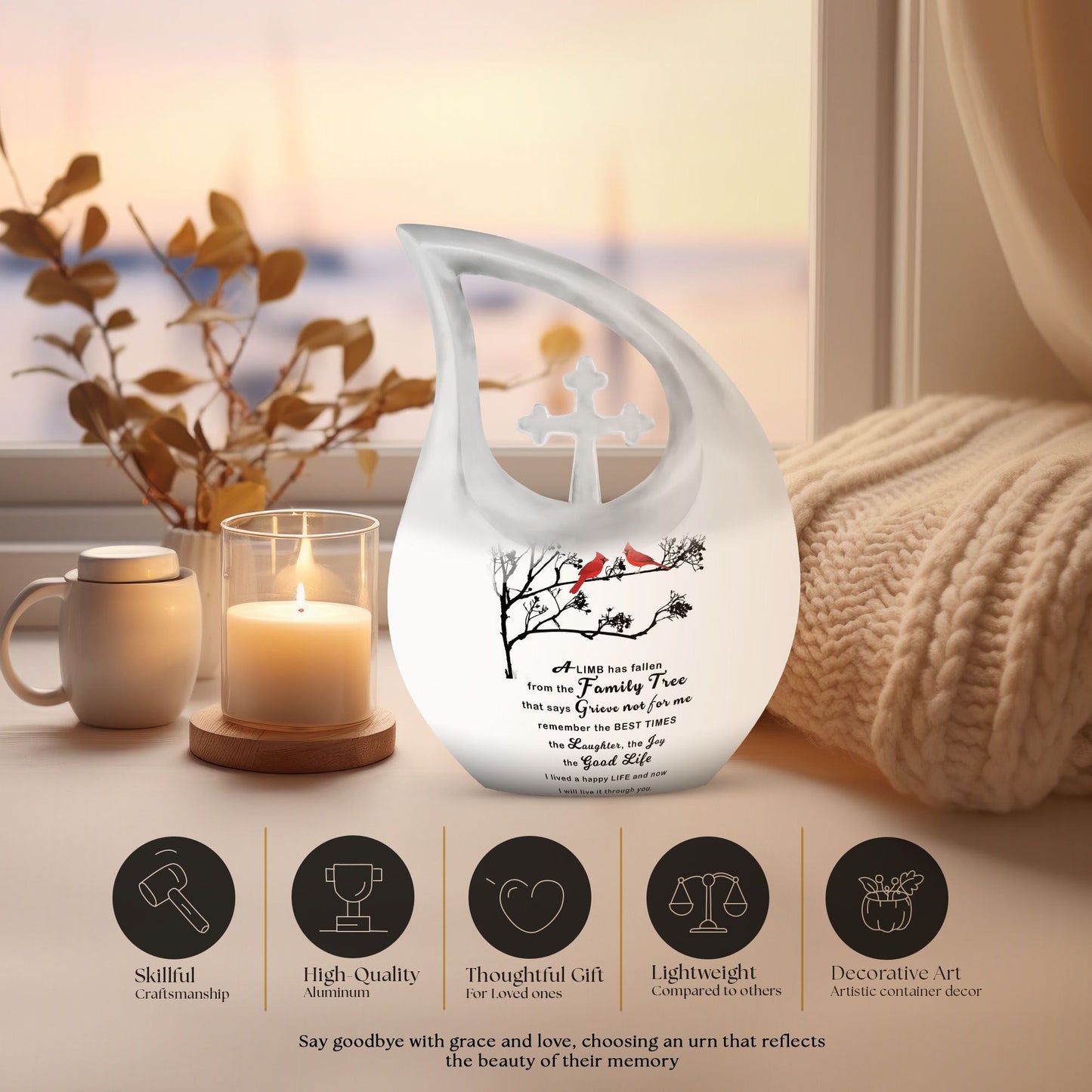 Beautiful Message cross drop design Aluminium Marble Urn