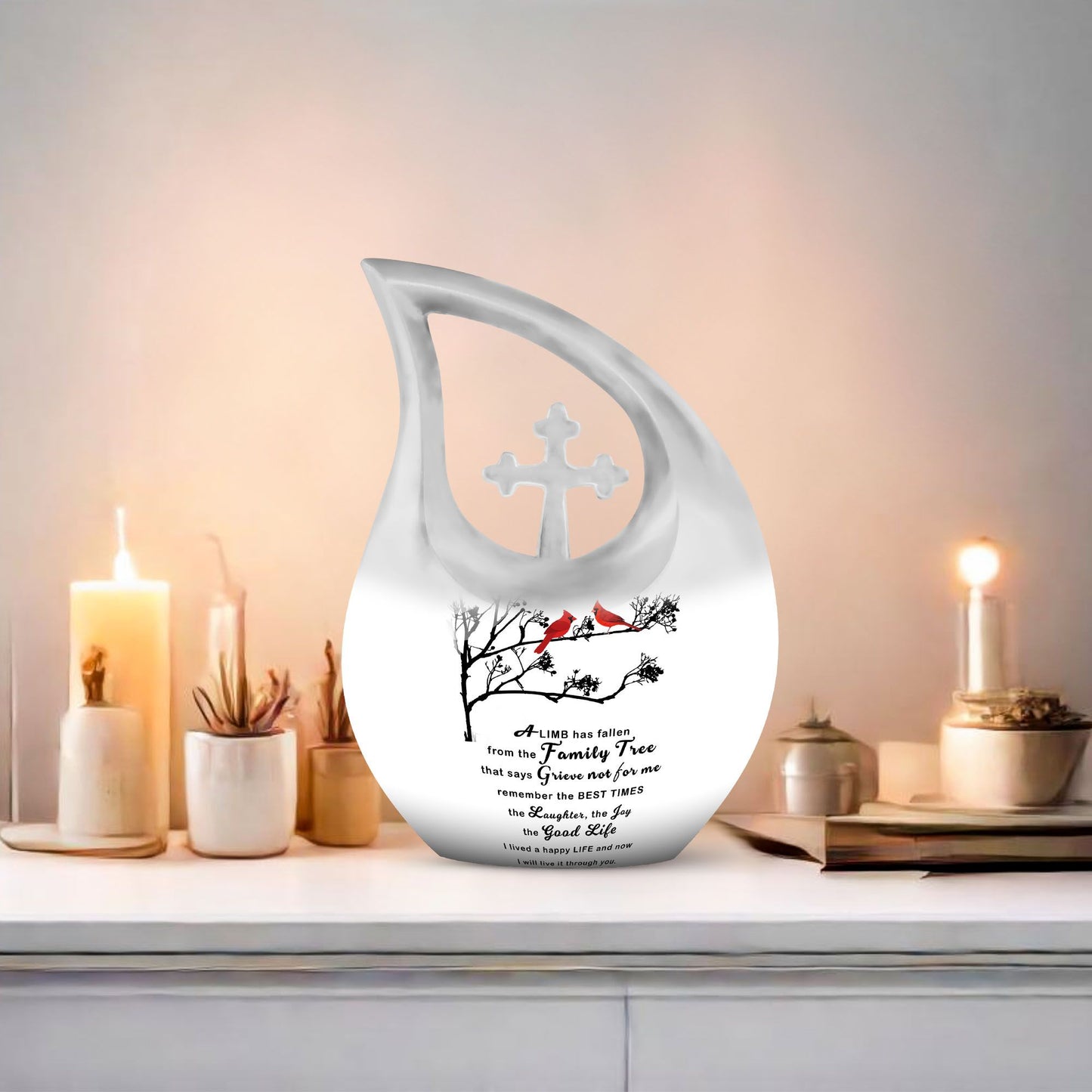 Beautiful Message cross drop design Aluminium Marble Urn