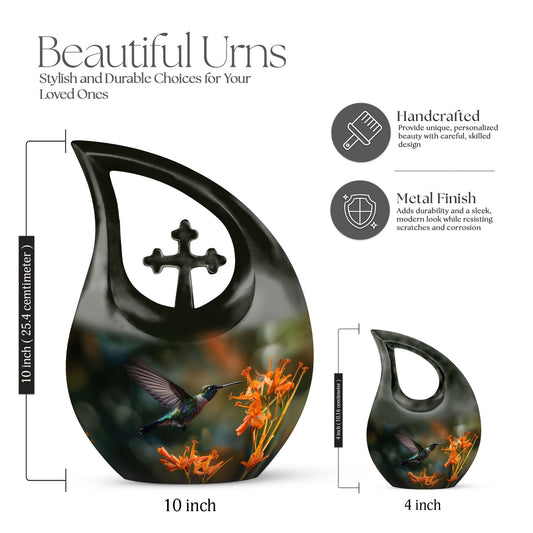 10-Inch Deer themed Cross Drop Aluminium Urn
