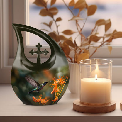 10-Inch Deer themed Cross Drop Aluminium Urn
