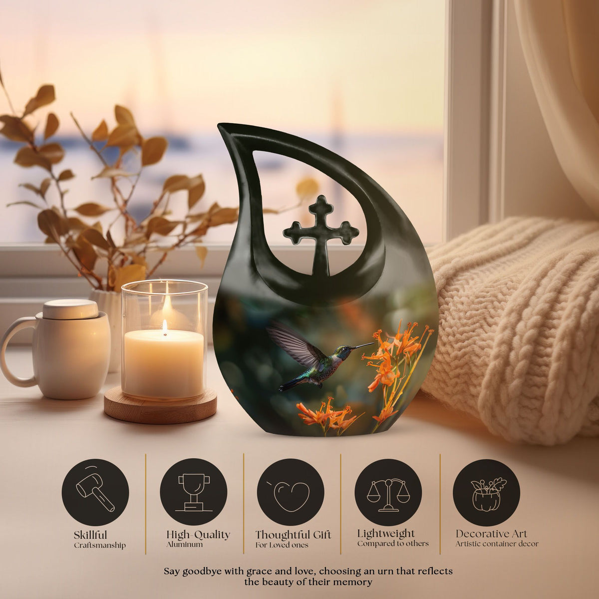 10-Inch Deer themed Cross Drop Aluminium Urn