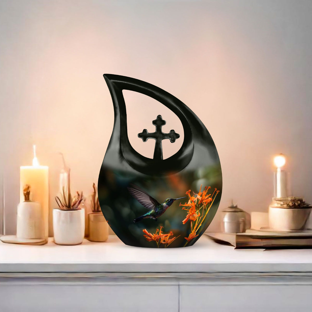 10-Inch Deer themed Cross Drop Aluminium Urn