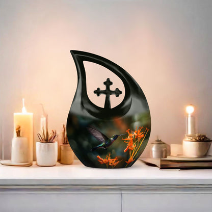 10-Inch Deer themed Cross Drop Aluminium Urn