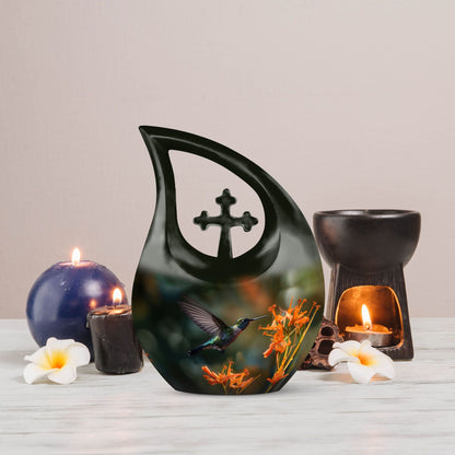 10-Inch Deer themed Cross Drop Aluminium Urn