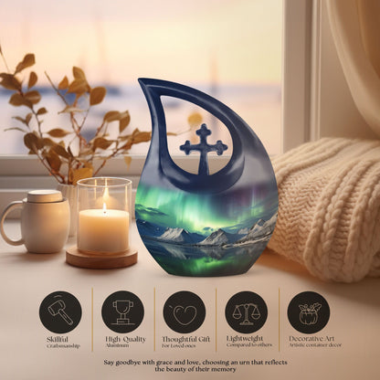 10 Inch Cross Drop Aurora Urn, 