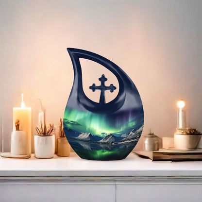 10 Inch Cross Drop Aurora Urn, 