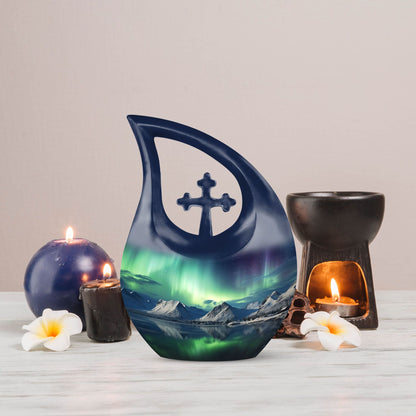 10 Inch Cross Drop Aurora Urn, 