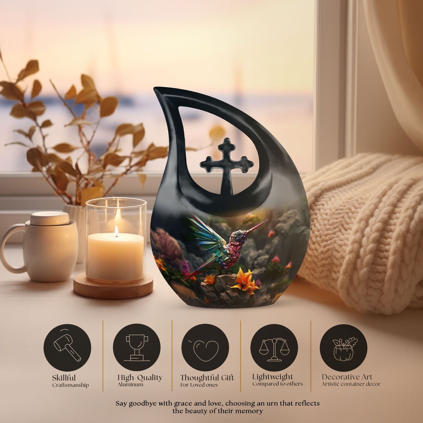 10-inch Humming Bird Cross Drop Urn