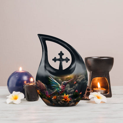10-inch Humming Bird Cross Drop Urn