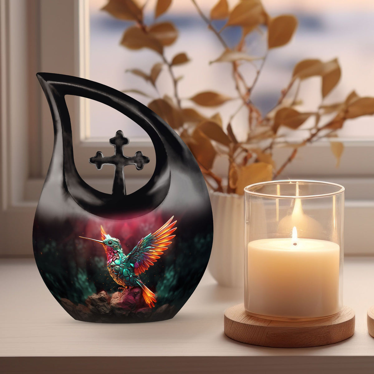 Cardinal Bird Cross Drop large urn 