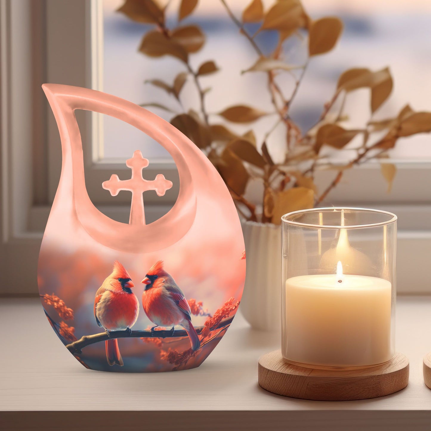 Cross Drop designed, 10-inch Cardinal Bird Urn