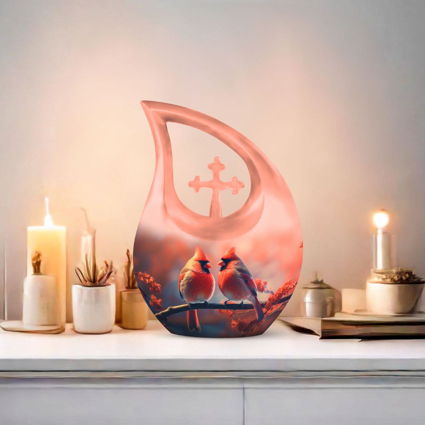 Cross Drop designed, 10-inch Cardinal Bird Urn