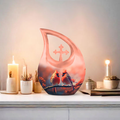 Cross Drop designed, 10-inch Cardinal Bird Urn