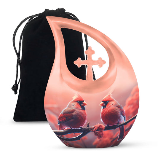 10-inch Cardinal Bird-themed Cross Drop Urn, 