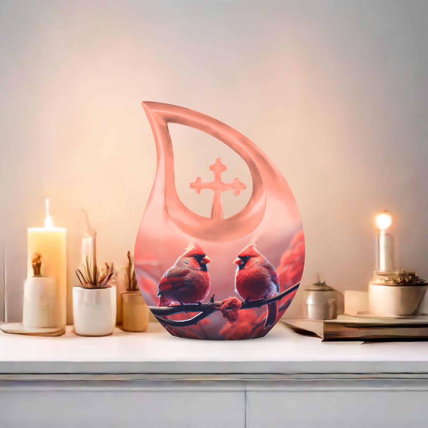 10-inch Cardinal Bird-themed Cross Drop Urn, 