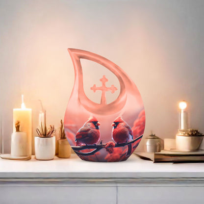 10-inch Cardinal Bird-themed Cross Drop Urn, 