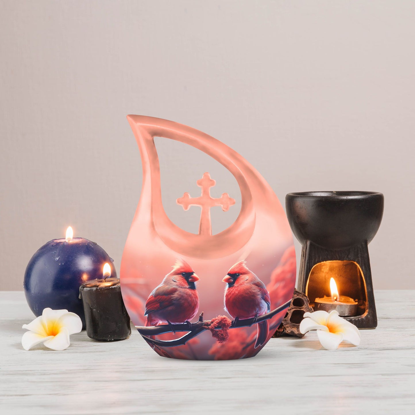 10-inch Cardinal Bird-themed Cross Drop Urn, 