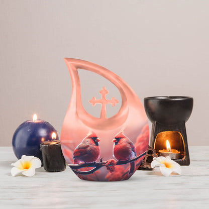 10-inch Cardinal Bird-themed Cross Drop Urn, 