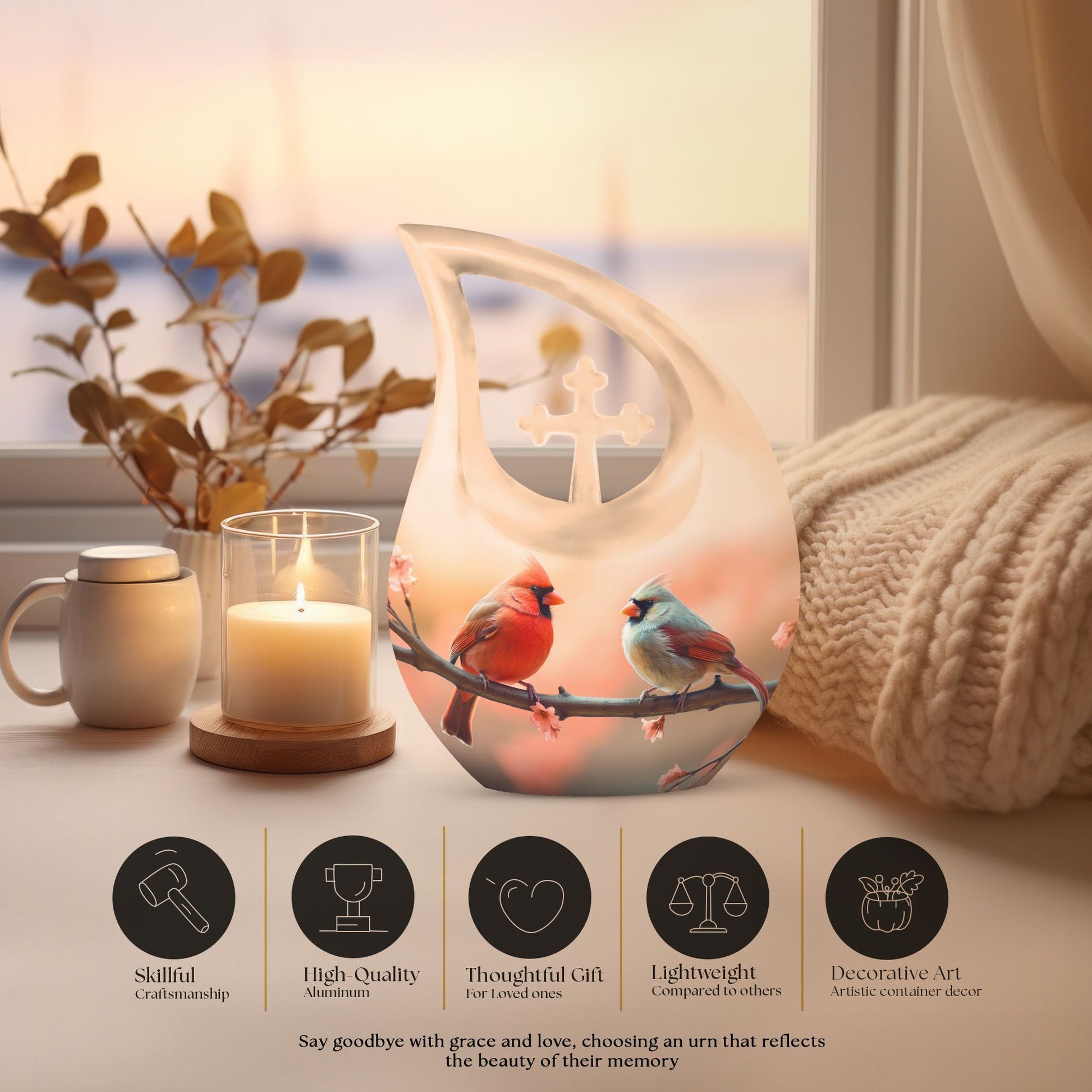 10 inch Cardinal Bird Urn