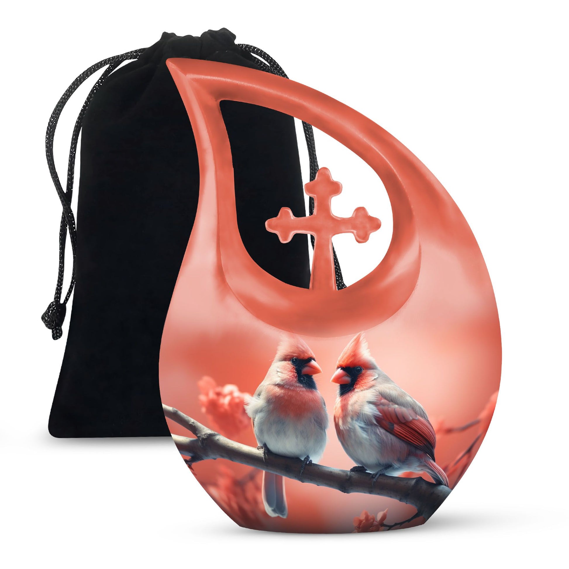 10 Inch Cross Drop Design Cardinal Bird Urn