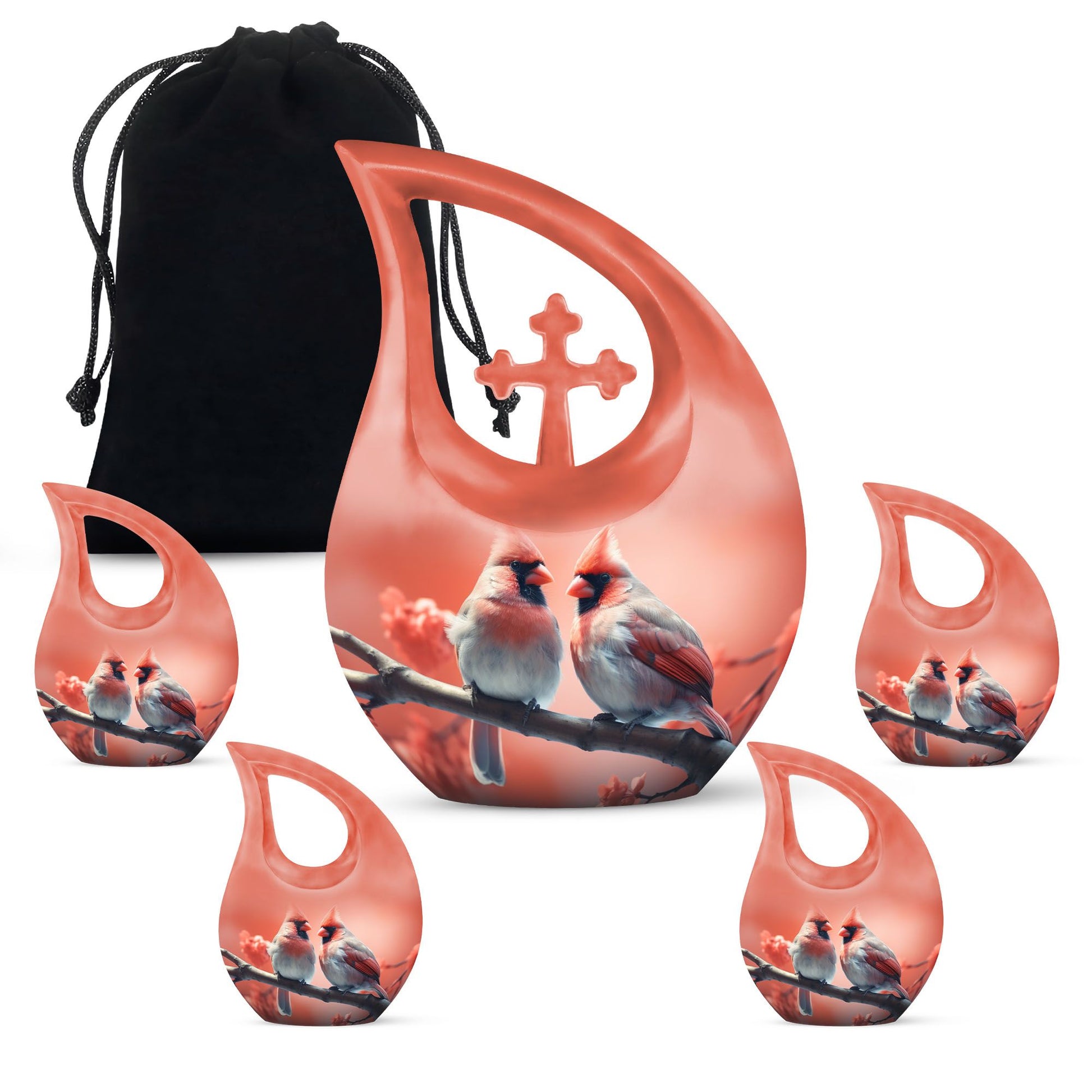 10 Inch Cross Drop Design Cardinal Bird Urn