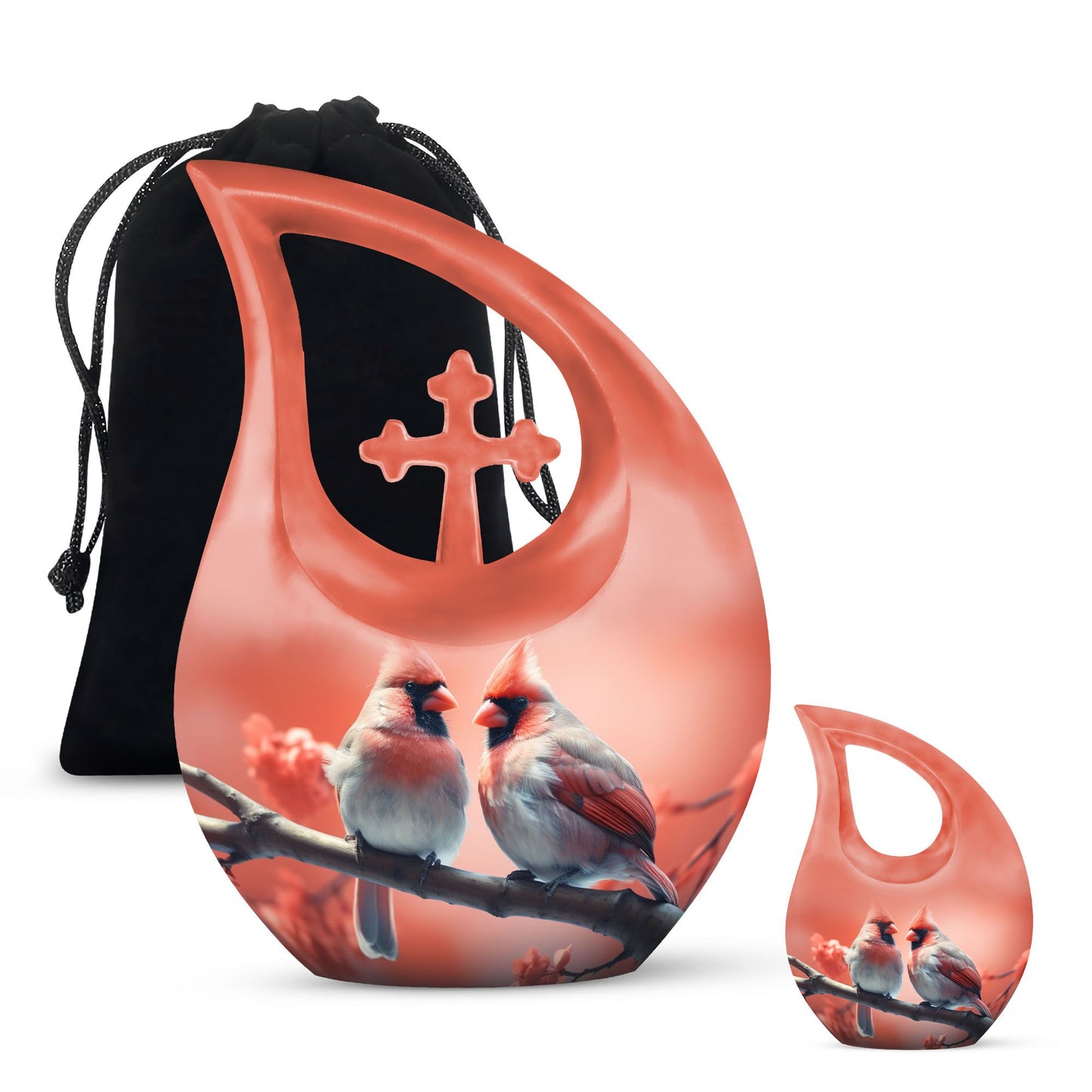 10 Inch Cross Drop Design Cardinal Bird Urn