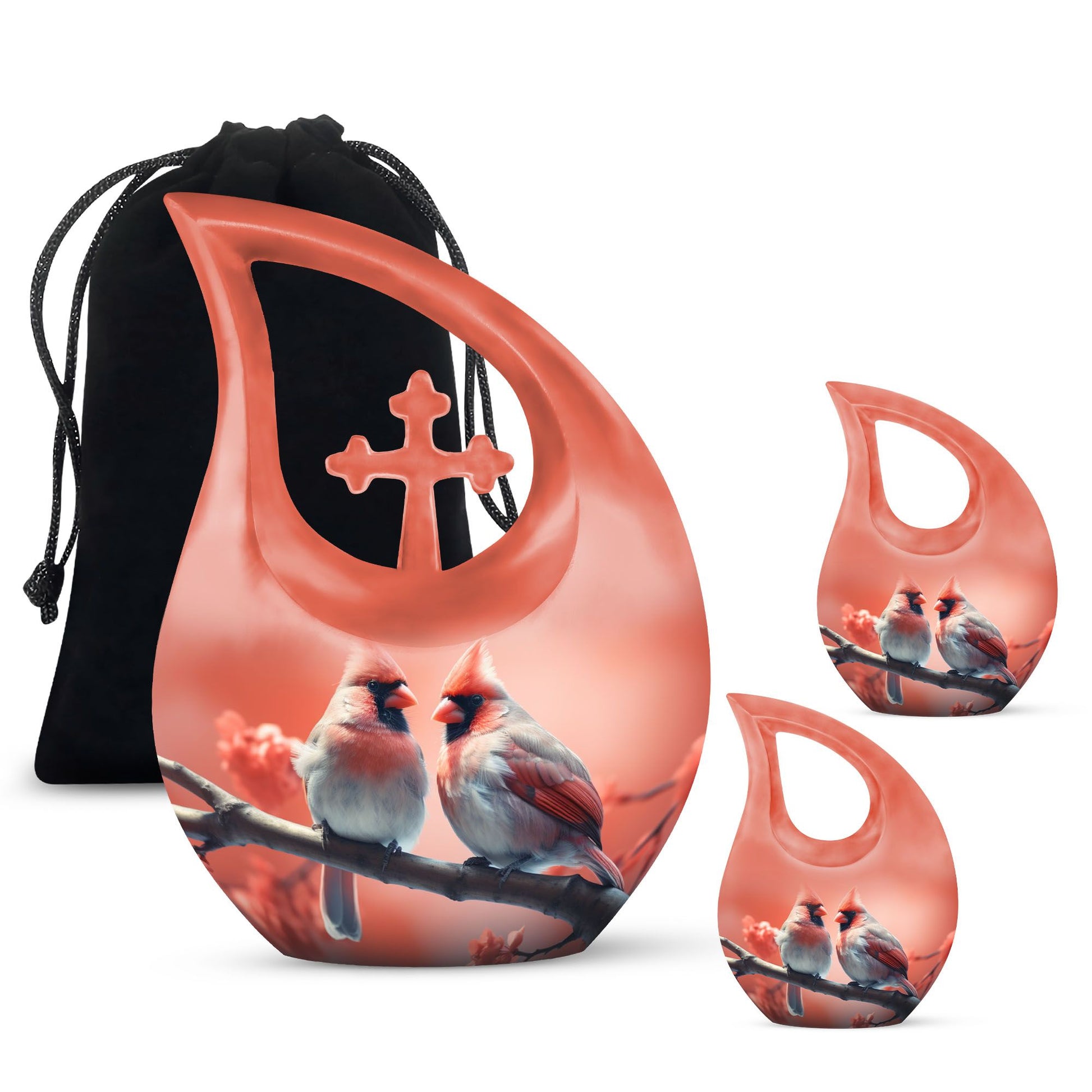 10 Inch Cross Drop Design Cardinal Bird Urn