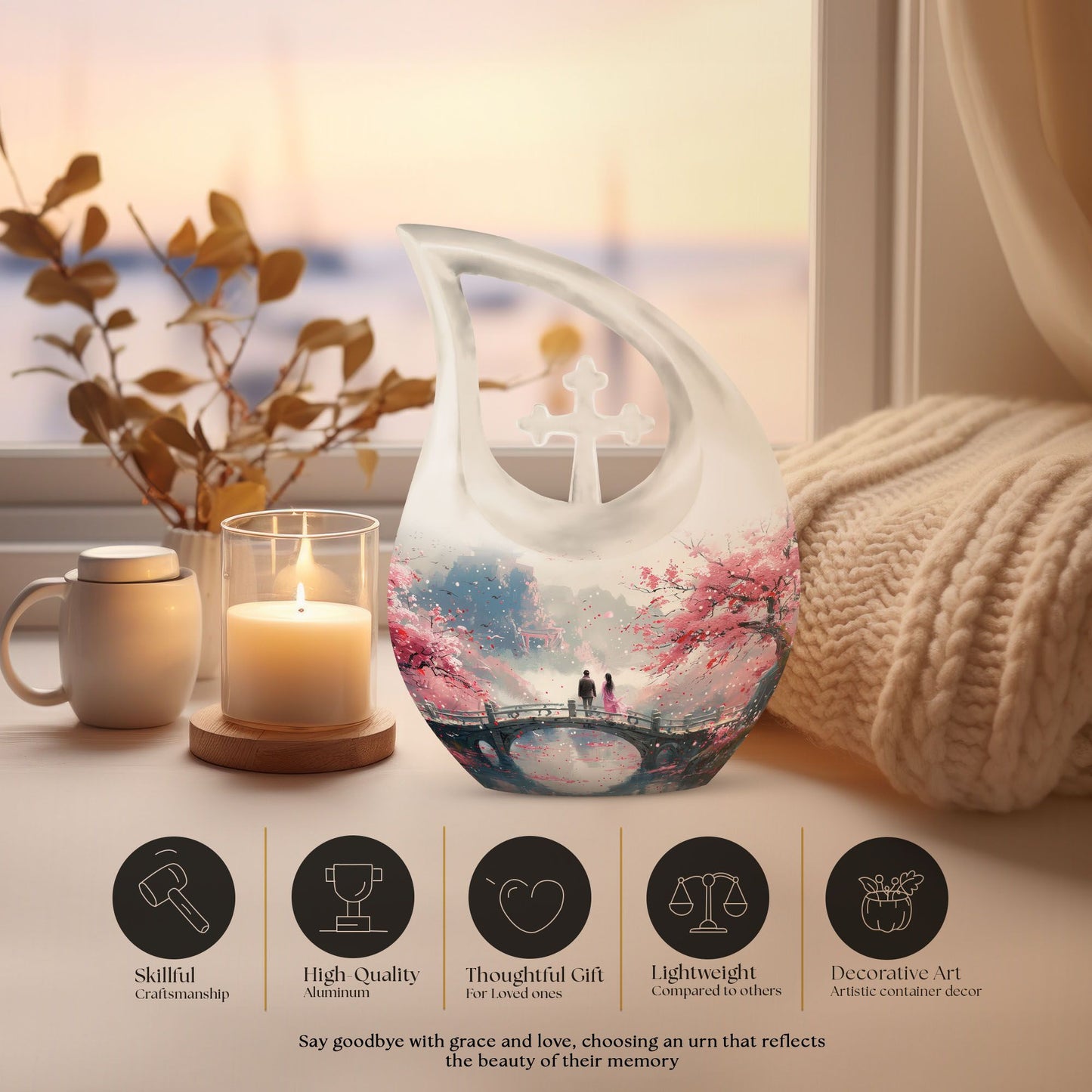 10-inch Memorial 'A Moment Under' Cross Drop Urn, 