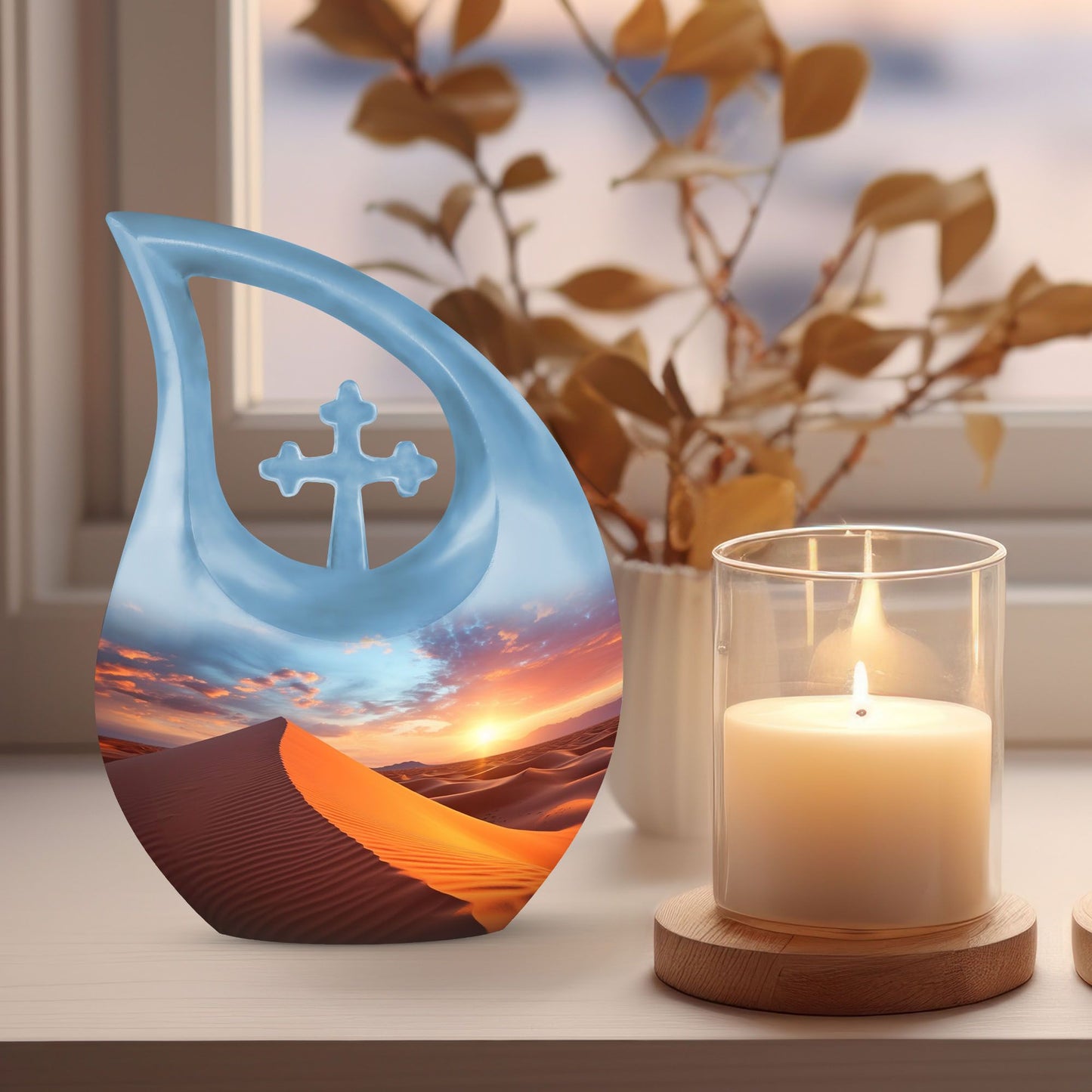Cross Drop design Dusk's Warmth Over Urn