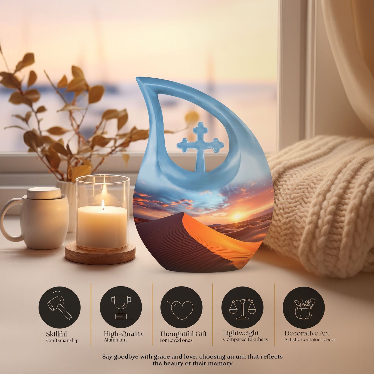 Cross Drop design Dusk's Warmth Over Urn