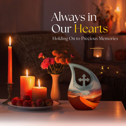 Cross Drop design Dusk's Warmth Over Urn
