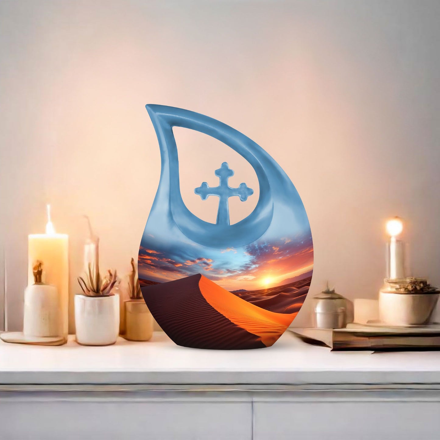 Cross Drop design Dusk's Warmth Over Urn