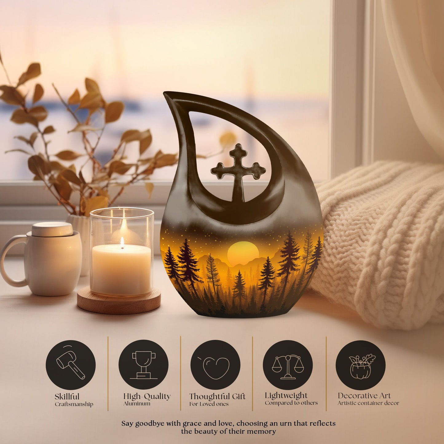 Forest Sprite's themed Cross Drop design marble urn 