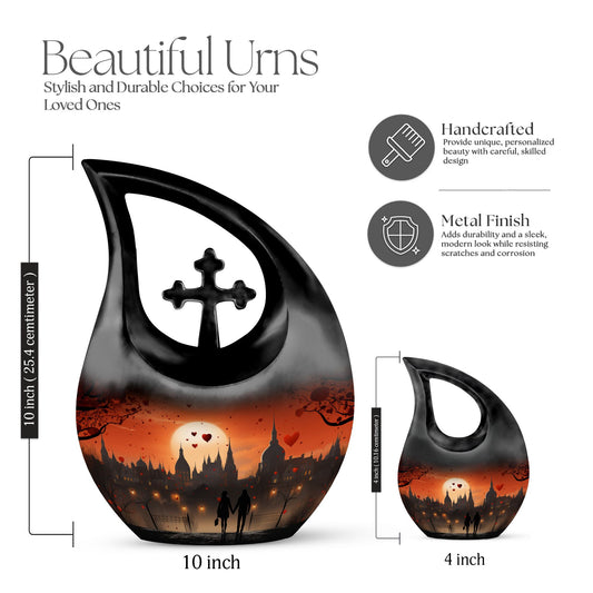 Lion-themed Cross Drop Aluminium urn 