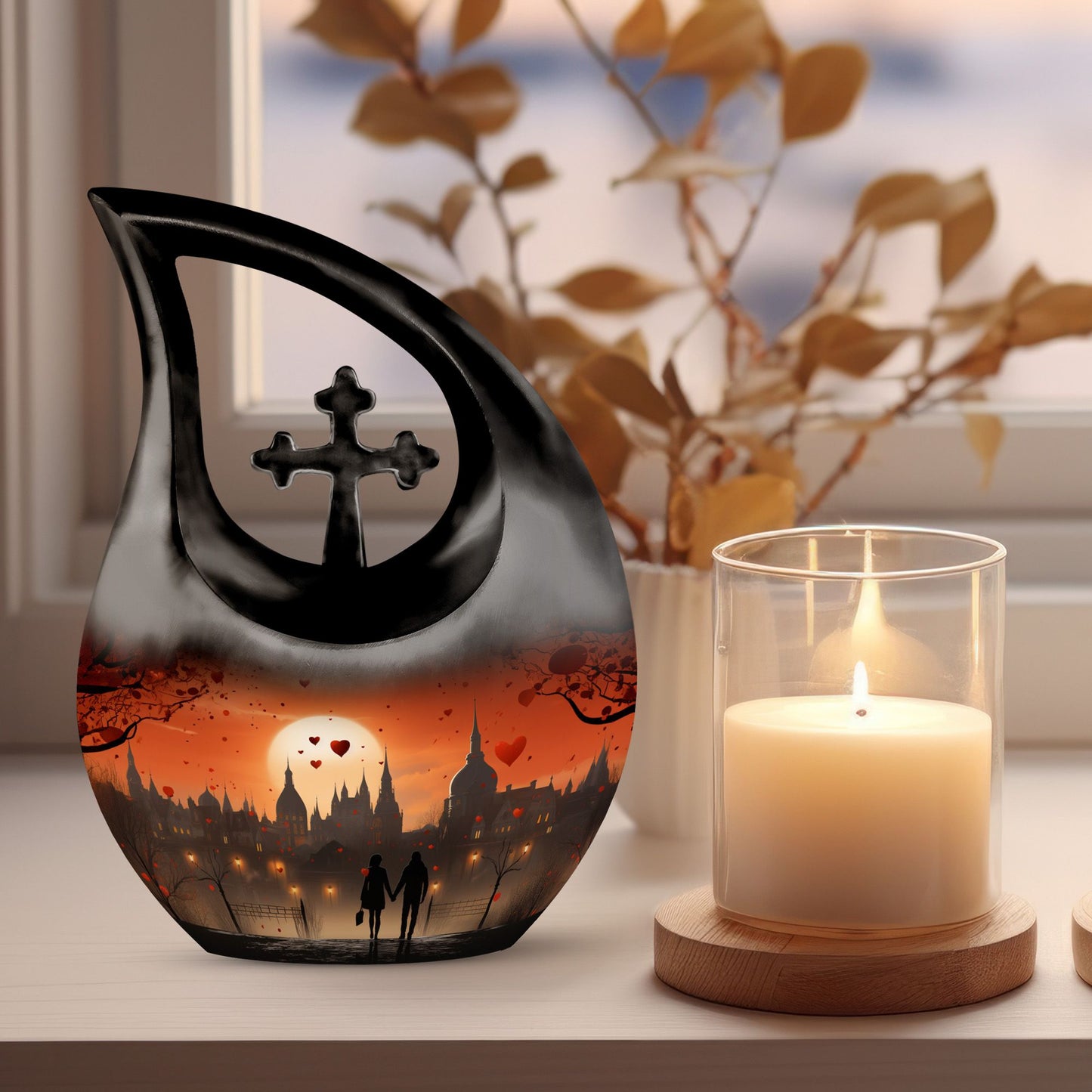 Lion-themed Cross Drop Aluminium urn 