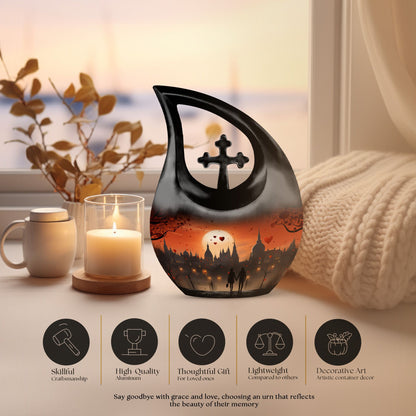 Lion-themed Cross Drop Aluminium urn 