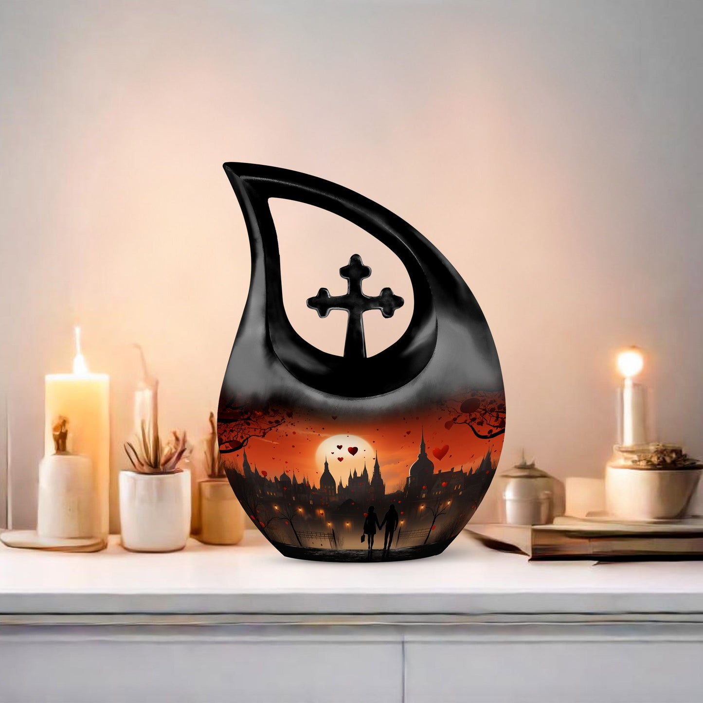 Lion-themed Cross Drop Aluminium urn 