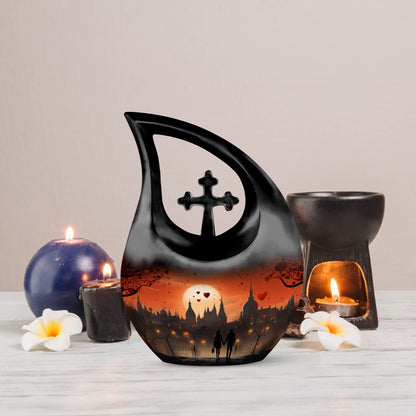 Lion-themed Cross Drop Aluminium urn 